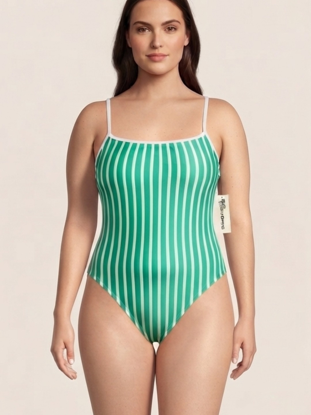 No Boundaries Green and White Vertical Stripe One-Piece Swimsuit